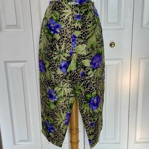 Allison Taylor Leopard Print Skirt with Blue Floral Design